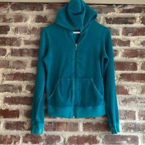 Juicy Couture Aqua Blue Velour Zip Sweatshirt